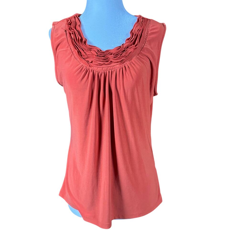 Coral Sleeveless Ruffle Neck Tank Top Womens Small